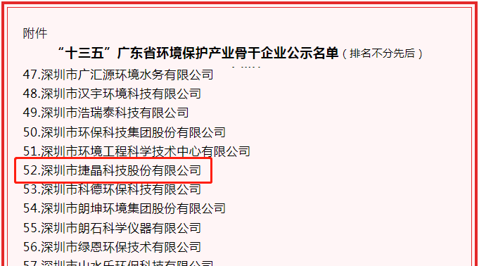 喜訊！捷晶科技獲“‘十三五’廣東省環(huán)境保護(hù)產(chǎn)業(yè)骨干企業(yè)”認(rèn)定